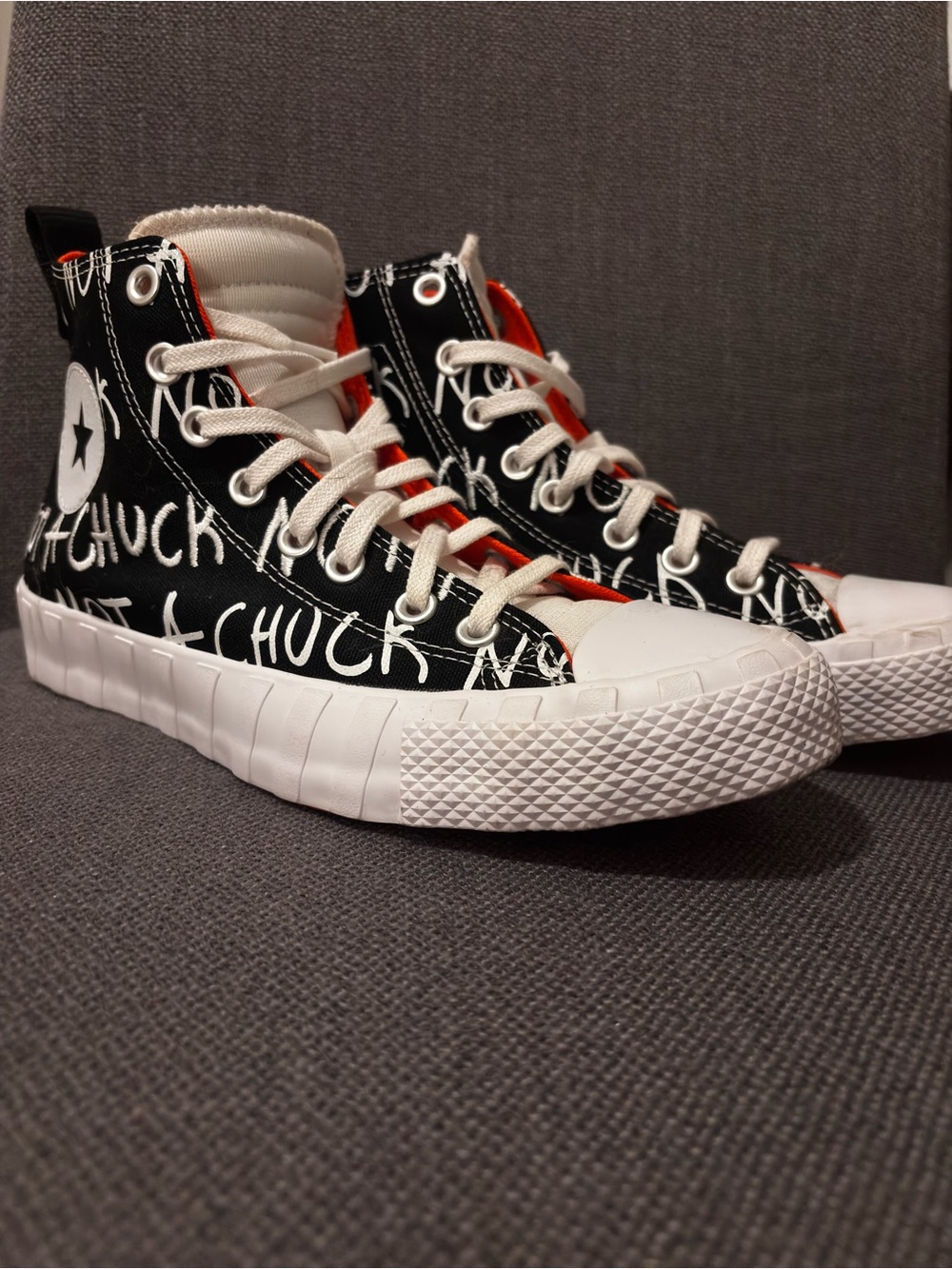 Converse Black & White 'Not A Chuck' High-Top Sneakers with Orange Lining - Picture 2 of 10
